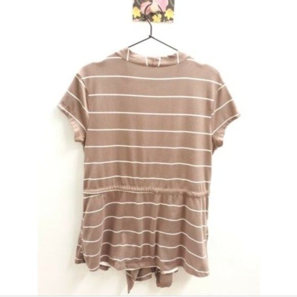 Mix & Co Faux Wrap Short Sleeve Top Size XL Brown Stripes - Picture 3 of 5